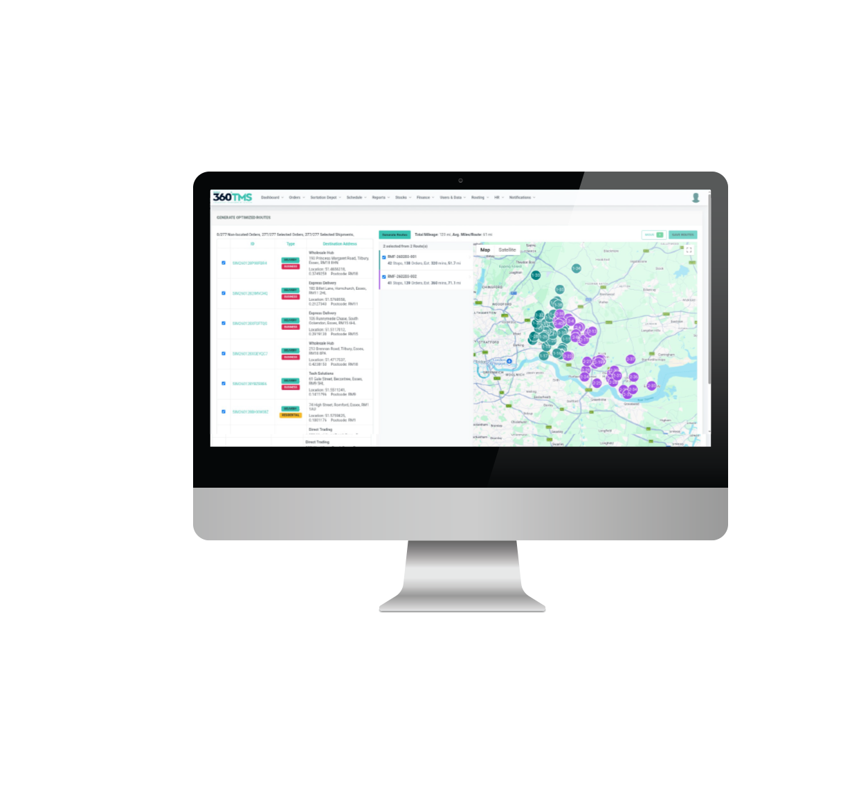 360 TMS transport management system dashboard